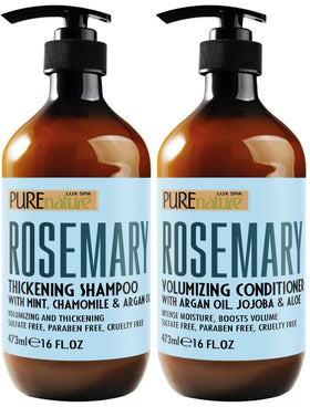 PURE NATURE LUX SPA front packaging displaying rosemary mint volumizing duo and salon benefit