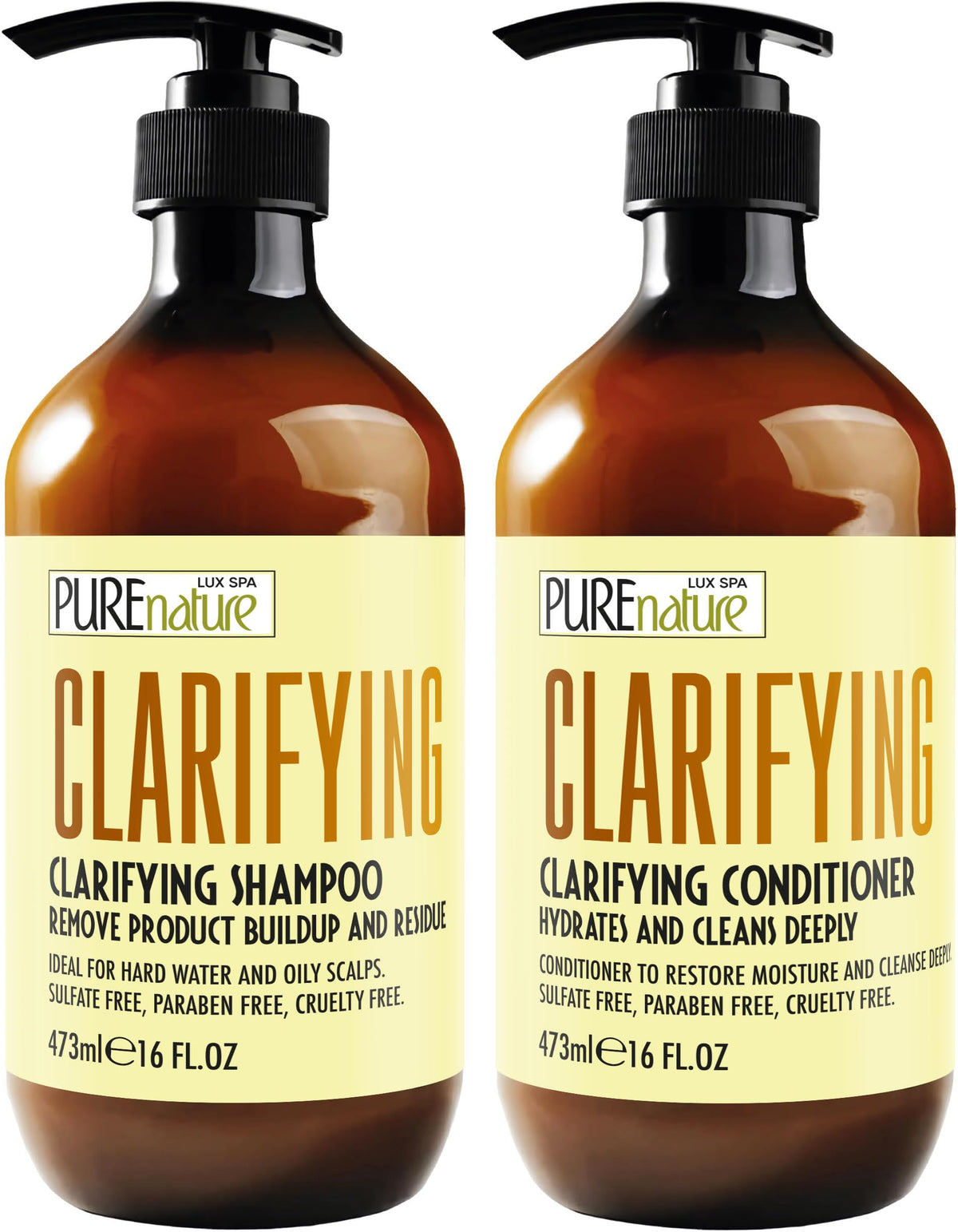 PURE NATURE LUX SPA front packaging showing clarifying duo and benefits
