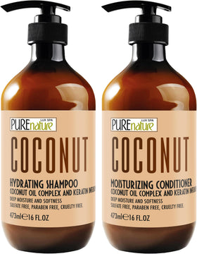 PURE NATURE LUX SPA front packaging showing shampoo and conditioner set benefits