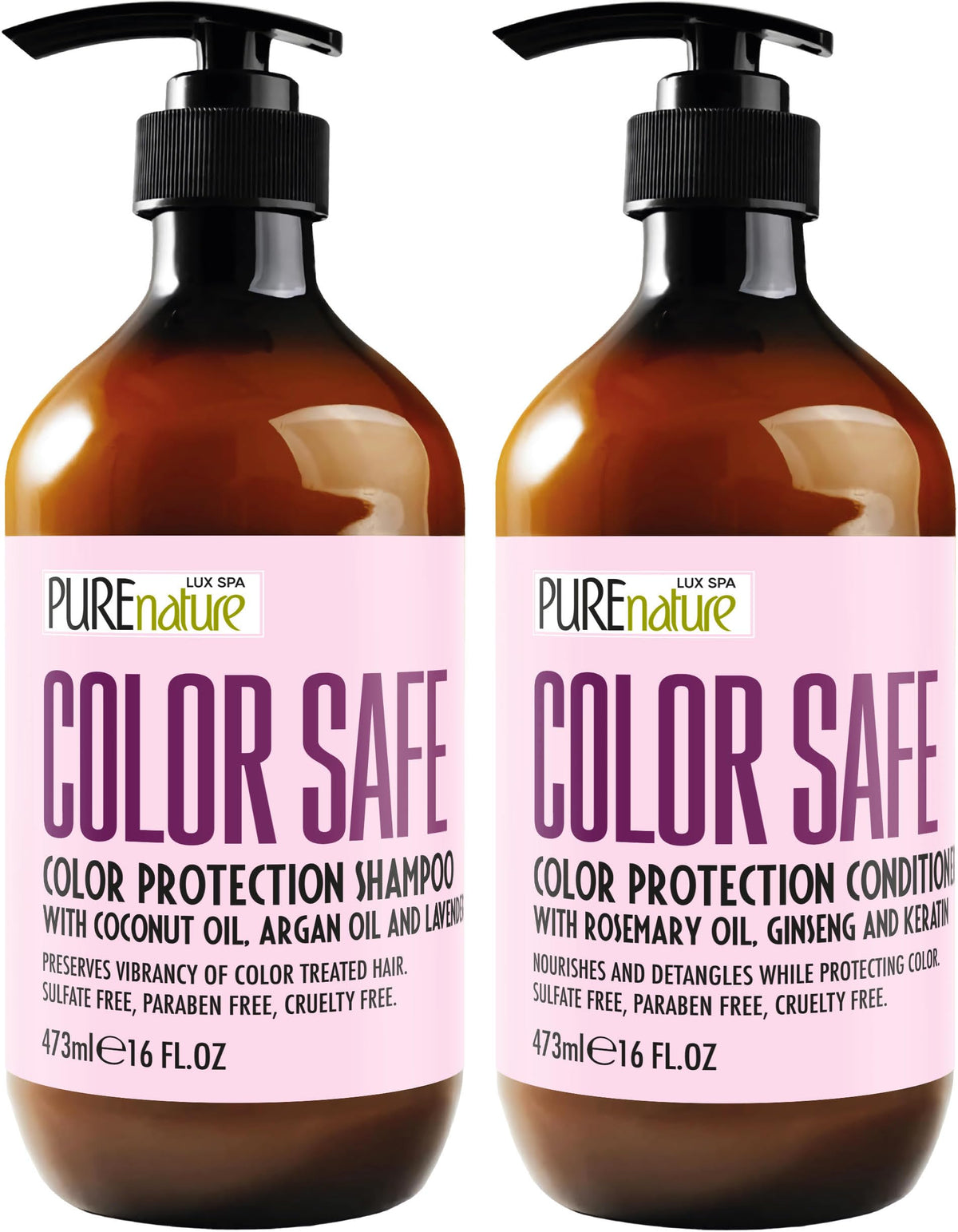 PURE NATURE LUX SPA front packaging showing color-safe duo for longer-lasting color