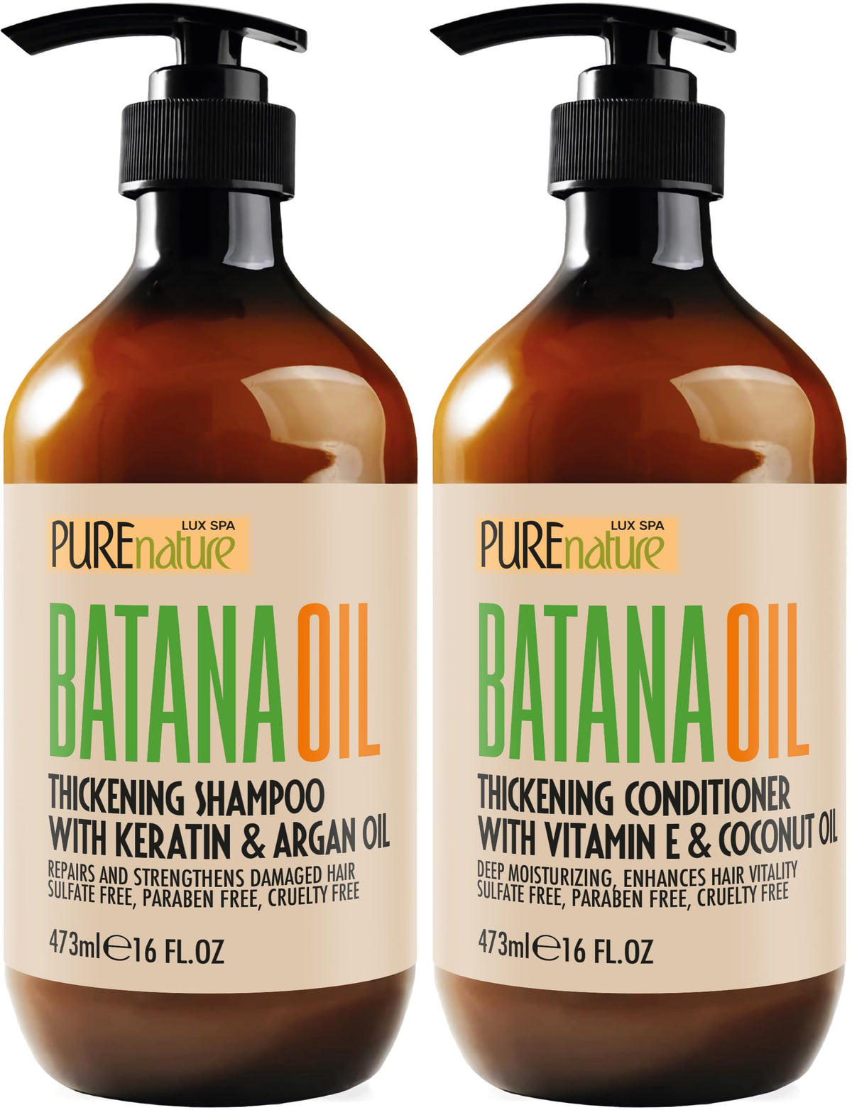PURE NATURE LUX SPA front bottles showing product and benefits