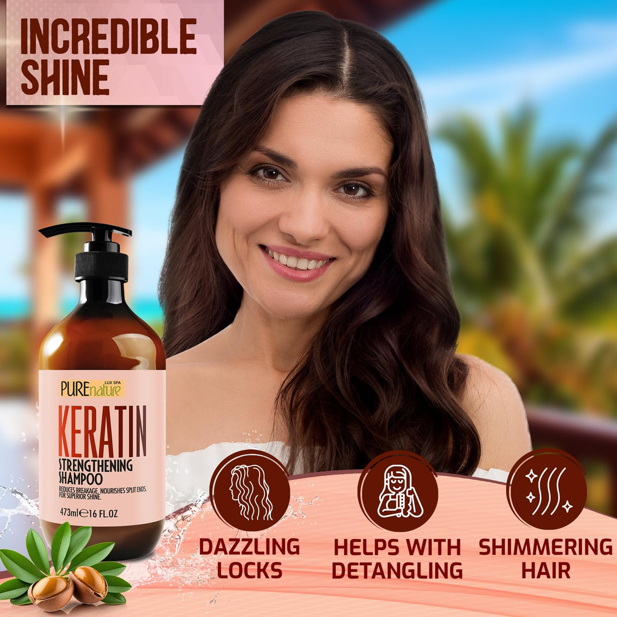 PURE NATURE LUX SPA before and after hair comparison showing improved strength benefit