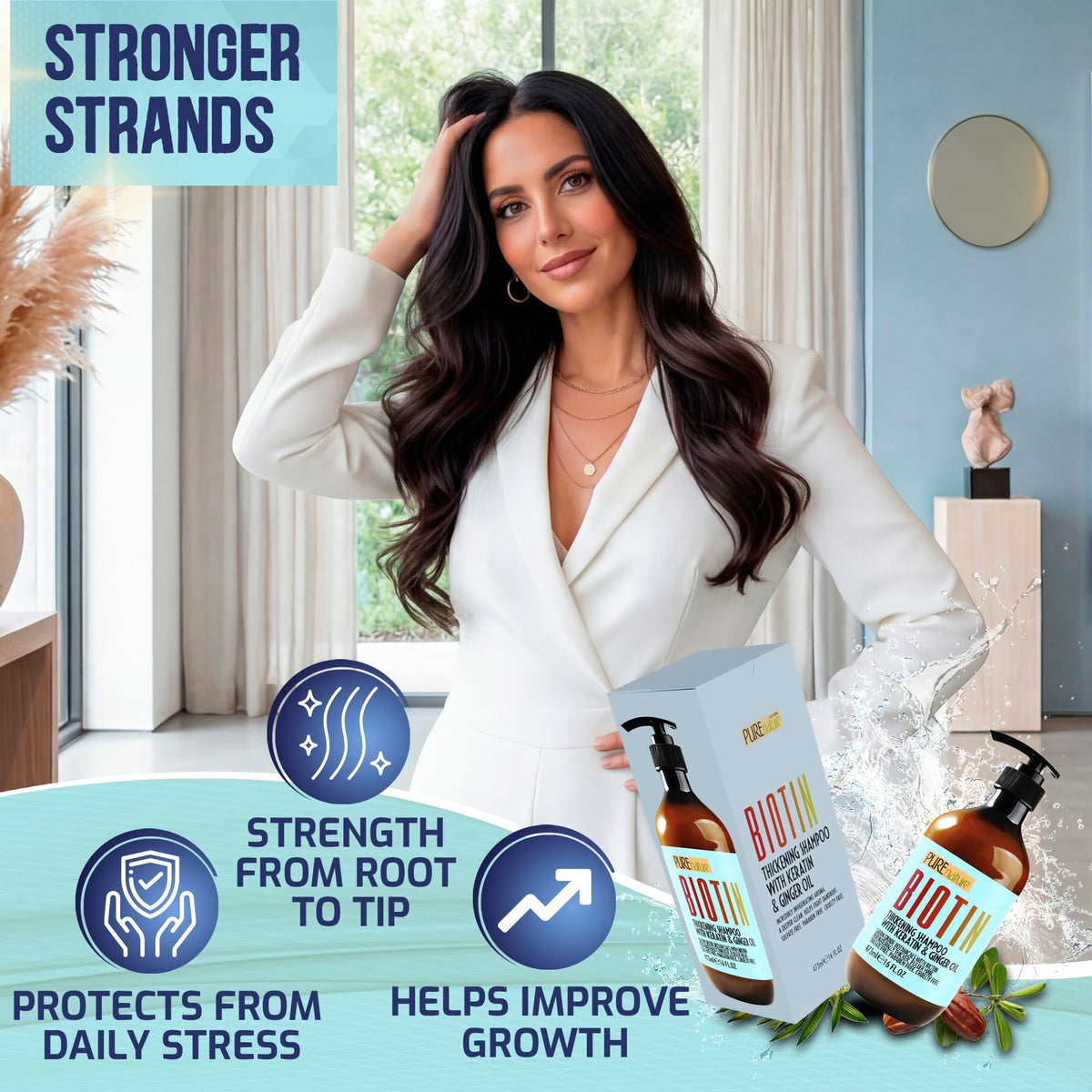 PURE NATURE LUX SPA bottle in hand showing 16 fl oz size