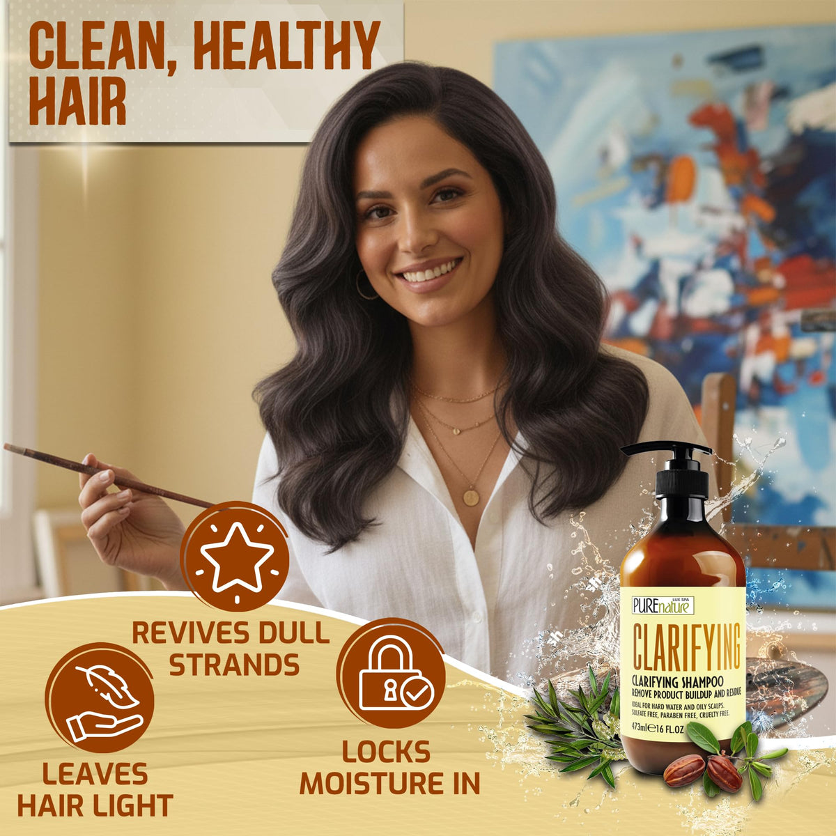 PURE NATURE LUX SPA shampoo in shower removing residue for refreshed scalp