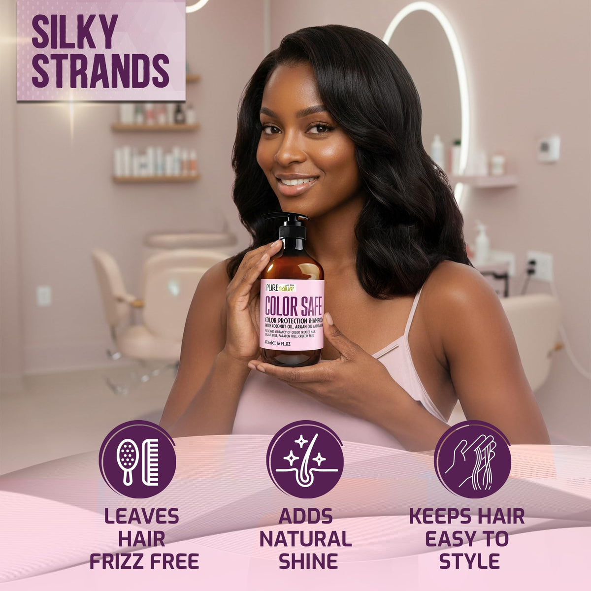 PURE NATURE LUX SPA size comparison in hand to show 16 fl oz practical volume