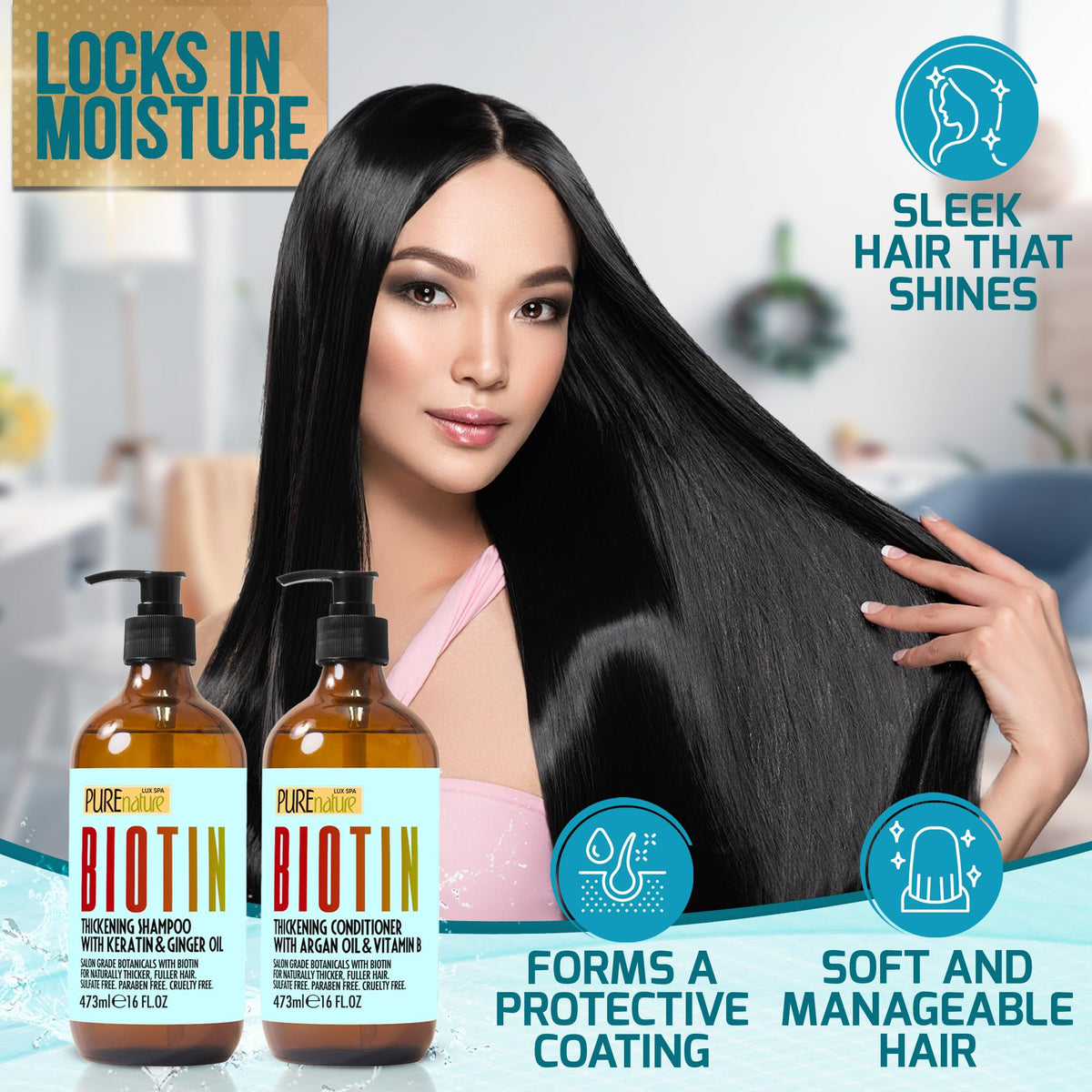 PURE NATURE LUX SPA conditioner texture showing smoothing benefit