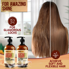 PURE NATURE LUX SPA conditioner on hair strand displaying smoothing and detangling