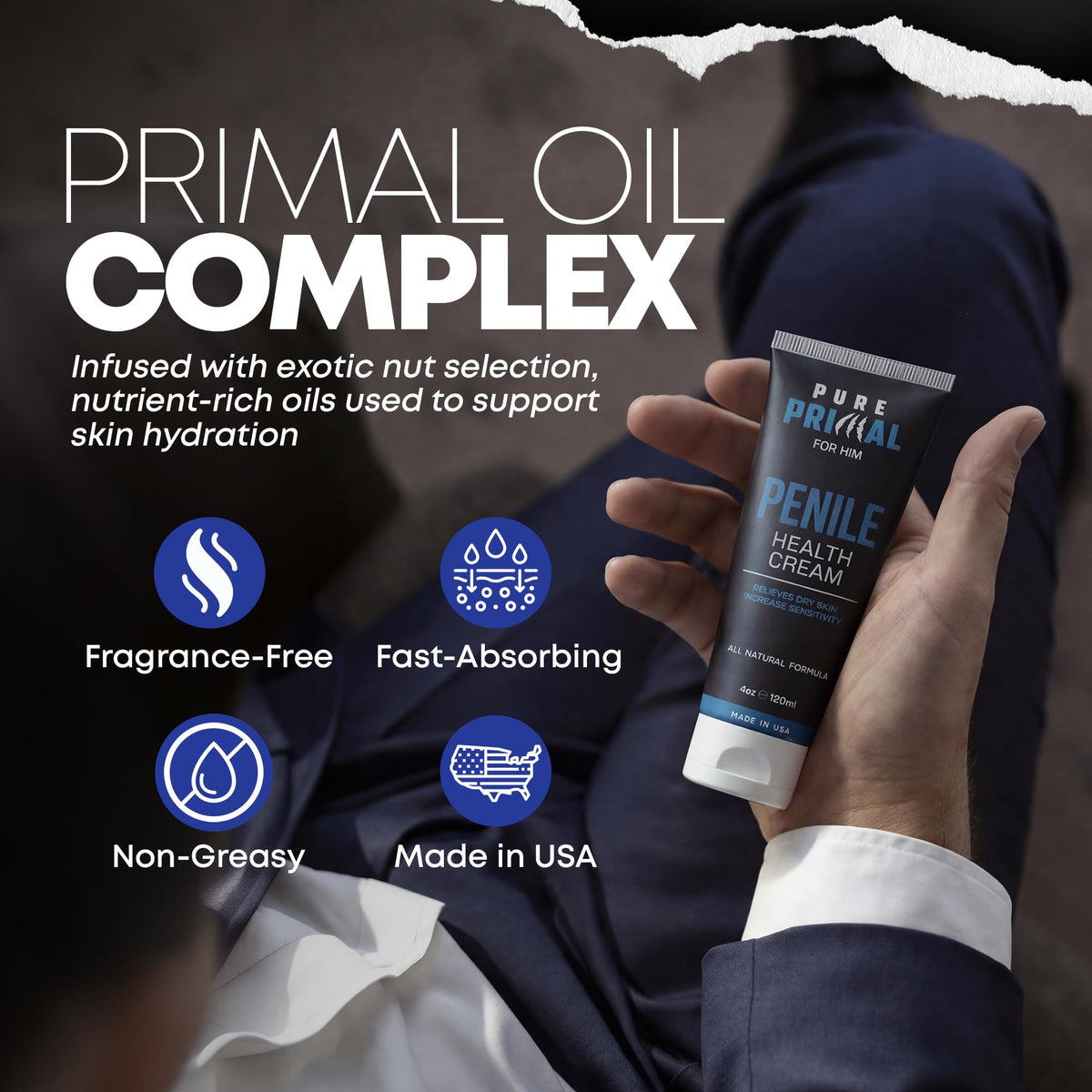 Pure Primal cream application in hand illustrating easy daily use