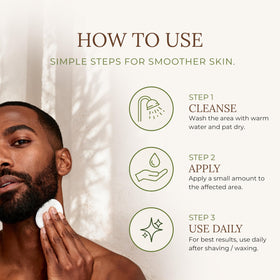 PURE REIGN applied with cotton pad demonstrating easy use for calming post-shave skin