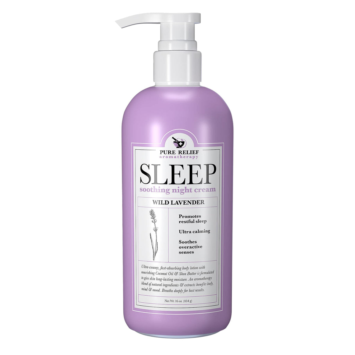 Pure Relief front bottle showing lavender sleep lotion and soothing packaging