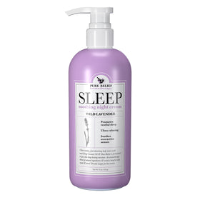 Pure Relief bottle on a nightstand suggesting bedtime ritual and calm