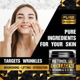 PURE RESEARCH open 1.7oz jar next to ruler showing compact travel size