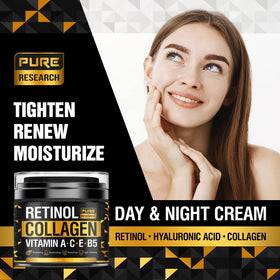 PURE RESEARCH ingredients label close-up listing retinol and hyaluronic acid