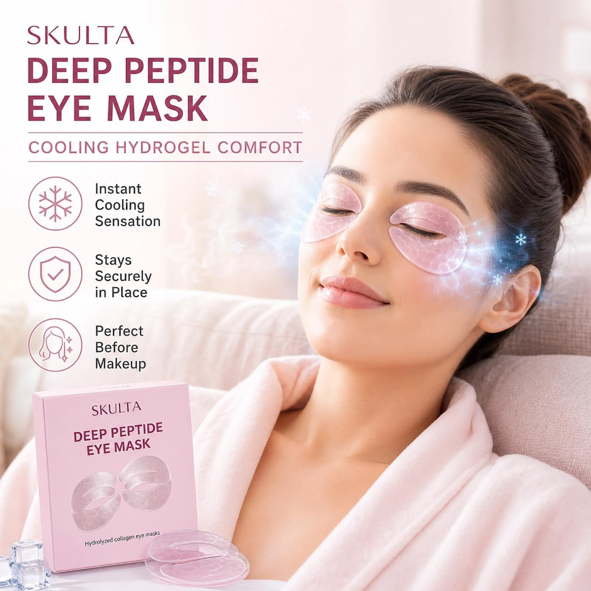 Pure Verge model wearing Skulta mask to reduce puffiness and brighten eyes