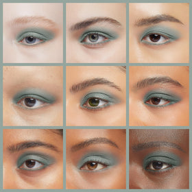 Pure Ziva brush applying matte shadow illustrating low fallout and even coverage
