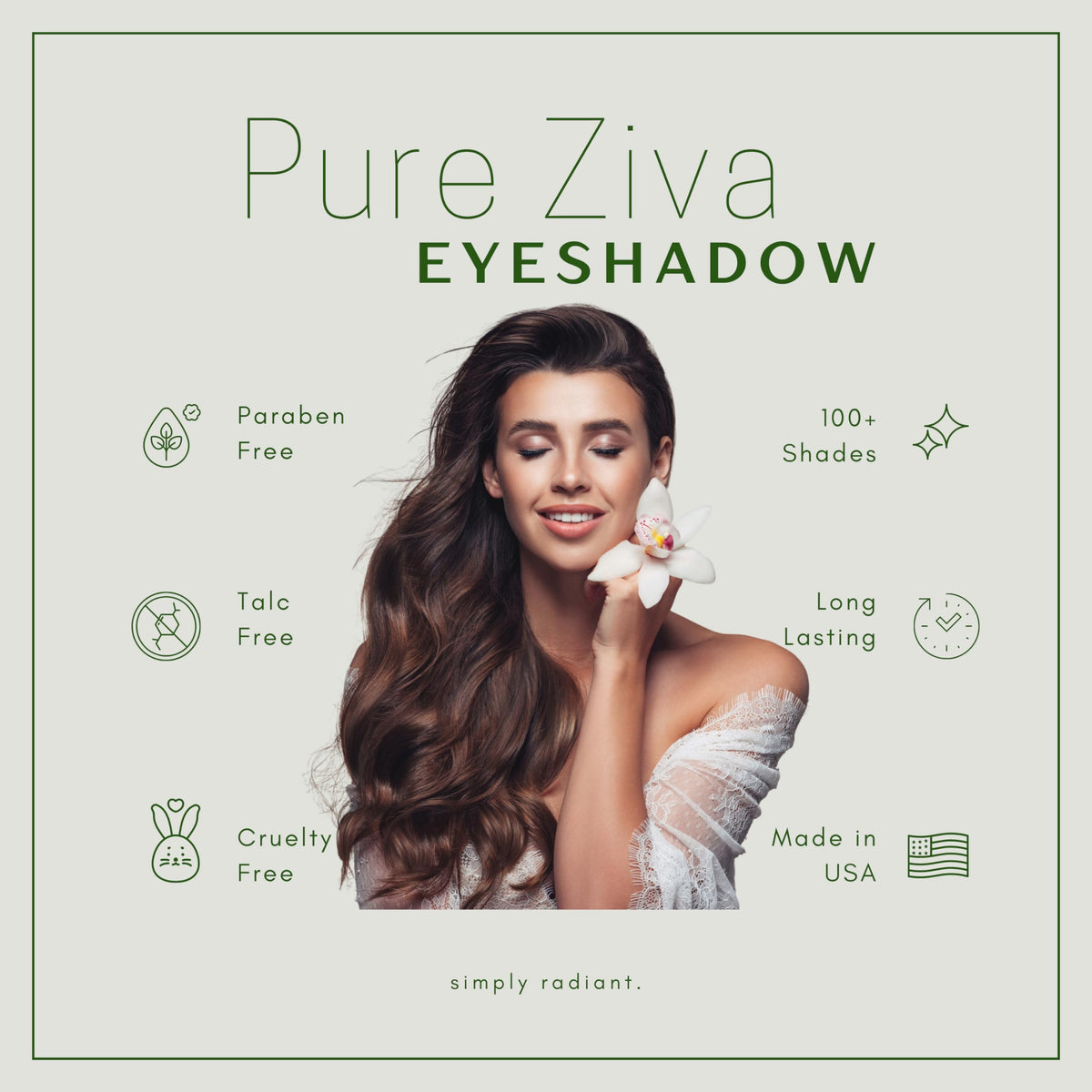 Pure Ziva daytime eye look in sage and khaki for natural, wearable definition