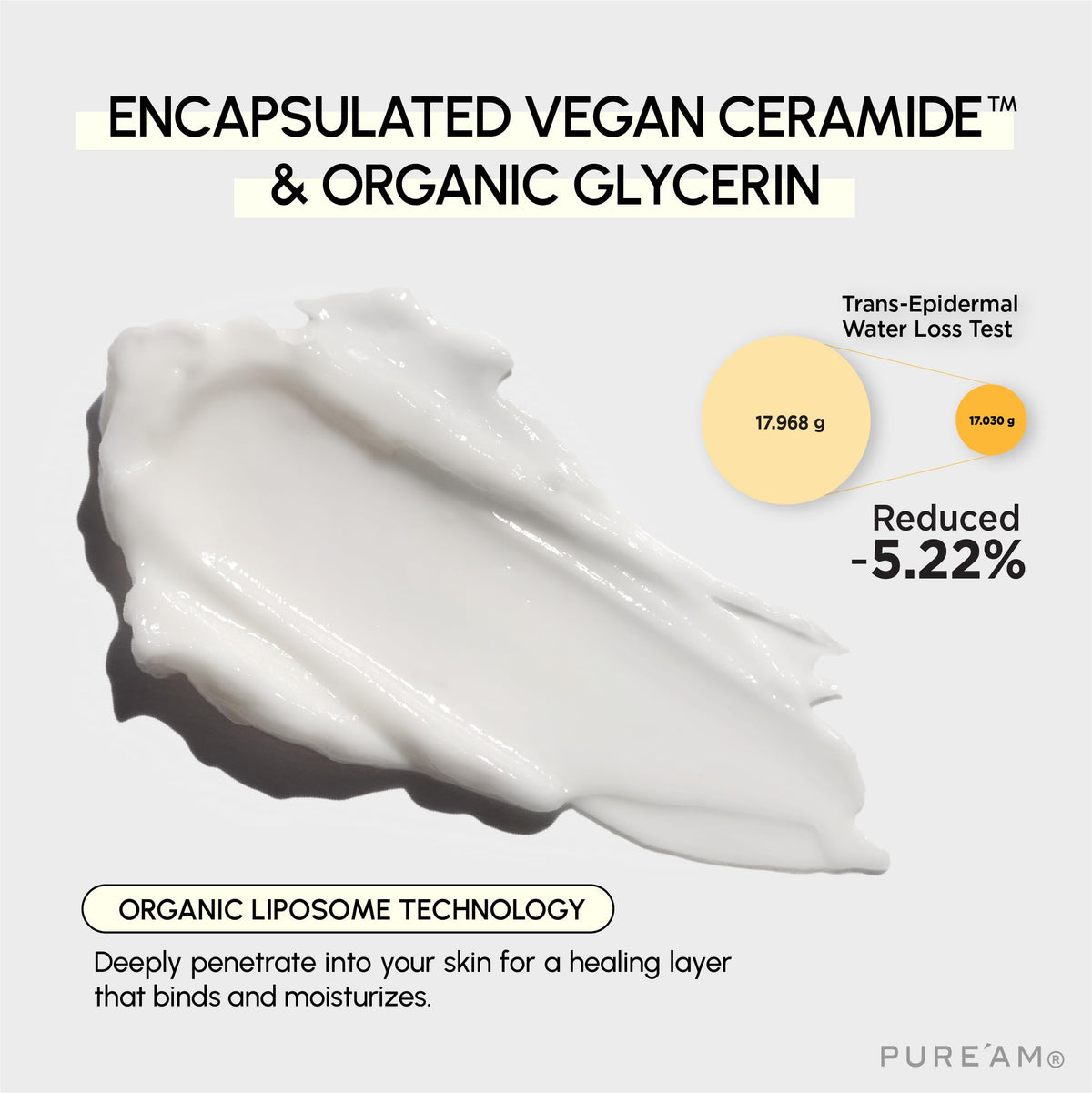 PURE'AM face before and after hydration, illustrates smoother, plumper skin