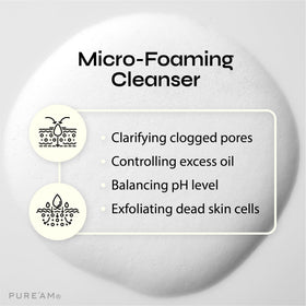 PURE'AM foam dispensed in hand demonstrating easy lathering