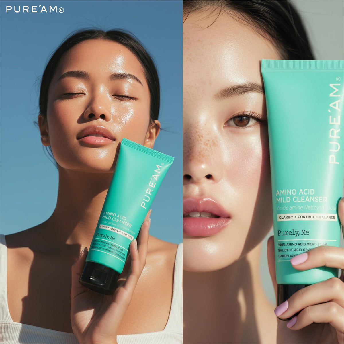 PURE'AM close-up of soft micro-foam texture for gentle cleansing