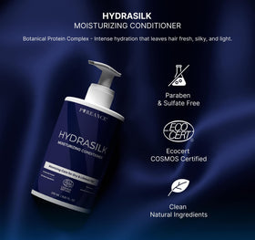 PUREANCE Hydrasilk on bathroom shelf among plants showing natural formula benefit