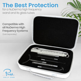 Pure Daily Care open case holding NuDerma base and six wands for organized transport