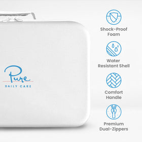 Pure Daily Care case packed in suitcase saving space and protecting devices on trips