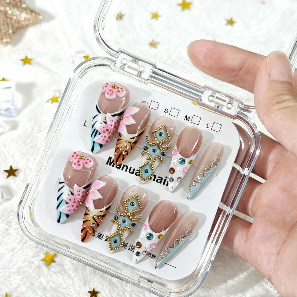 PureGlow Co front packaging showing full press-on nail kit for easy home manicure