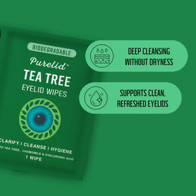 PURELID wipe in hand cleaning eyelid delivering gentle cleanse