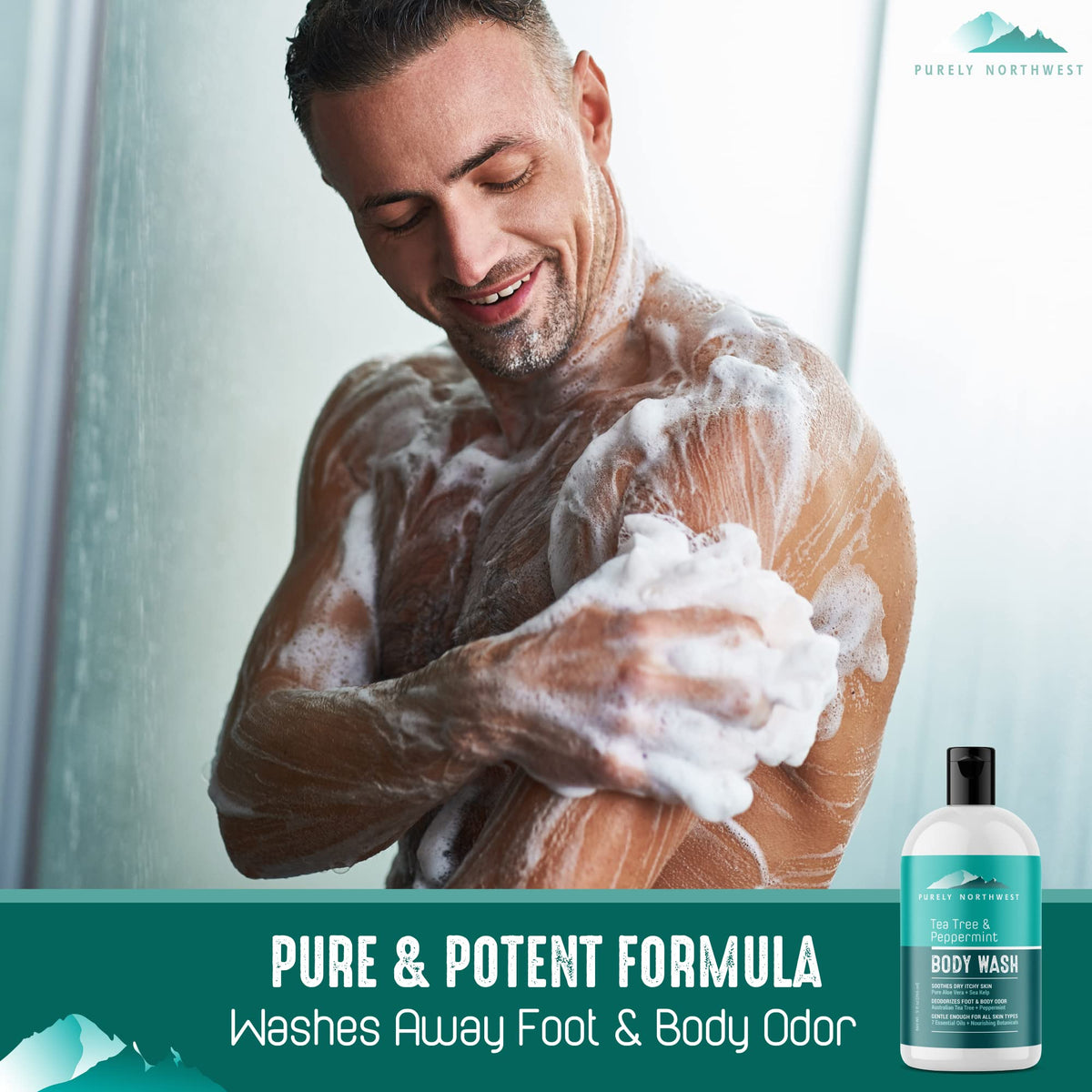 Purely Northwest pump close-up dispensing gel to show texture and easy-use pump
