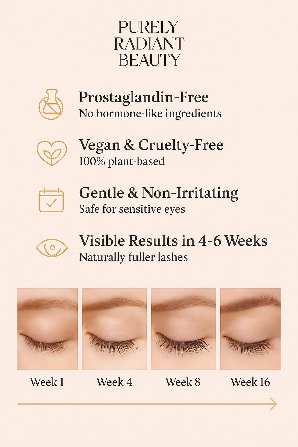 Purely Radiant applied along upper lashes showing gentle, easy use benefit
