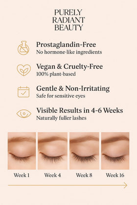 Purely Radiant applied along upper lashes showing gentle, easy use benefit