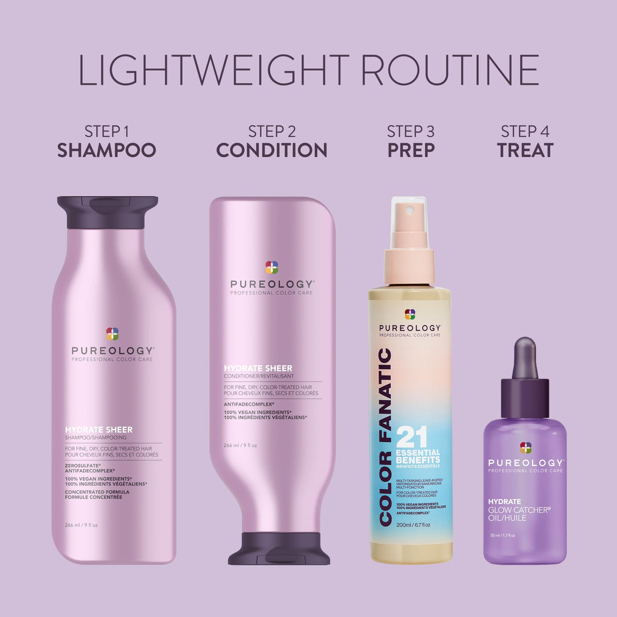 Pureology on bathroom shelf in lifestyle scene conveying premium routine