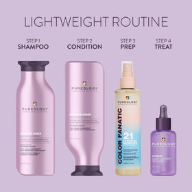 Pureology on bathroom shelf in lifestyle scene conveying premium routine