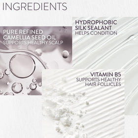 Pureology applied on damp hair demonstrating detangling and heat-protection use