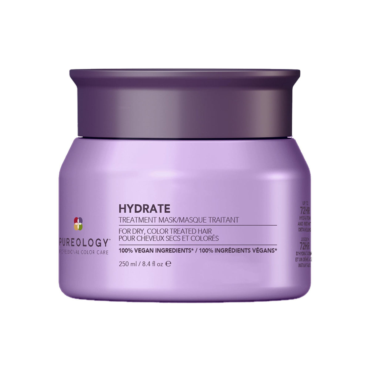 Pureology jar front view showing sleek packaging and brand benefit