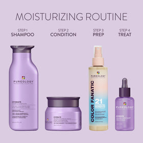 Pureology mask on wet hair before rinse showing deep conditioning benefit