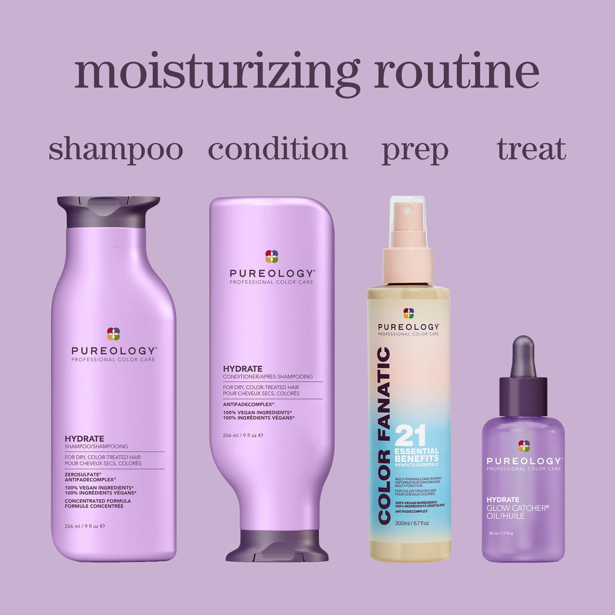 Pureology Hydrate shampoo bottle next to a hand showing large 33.8 oz scale