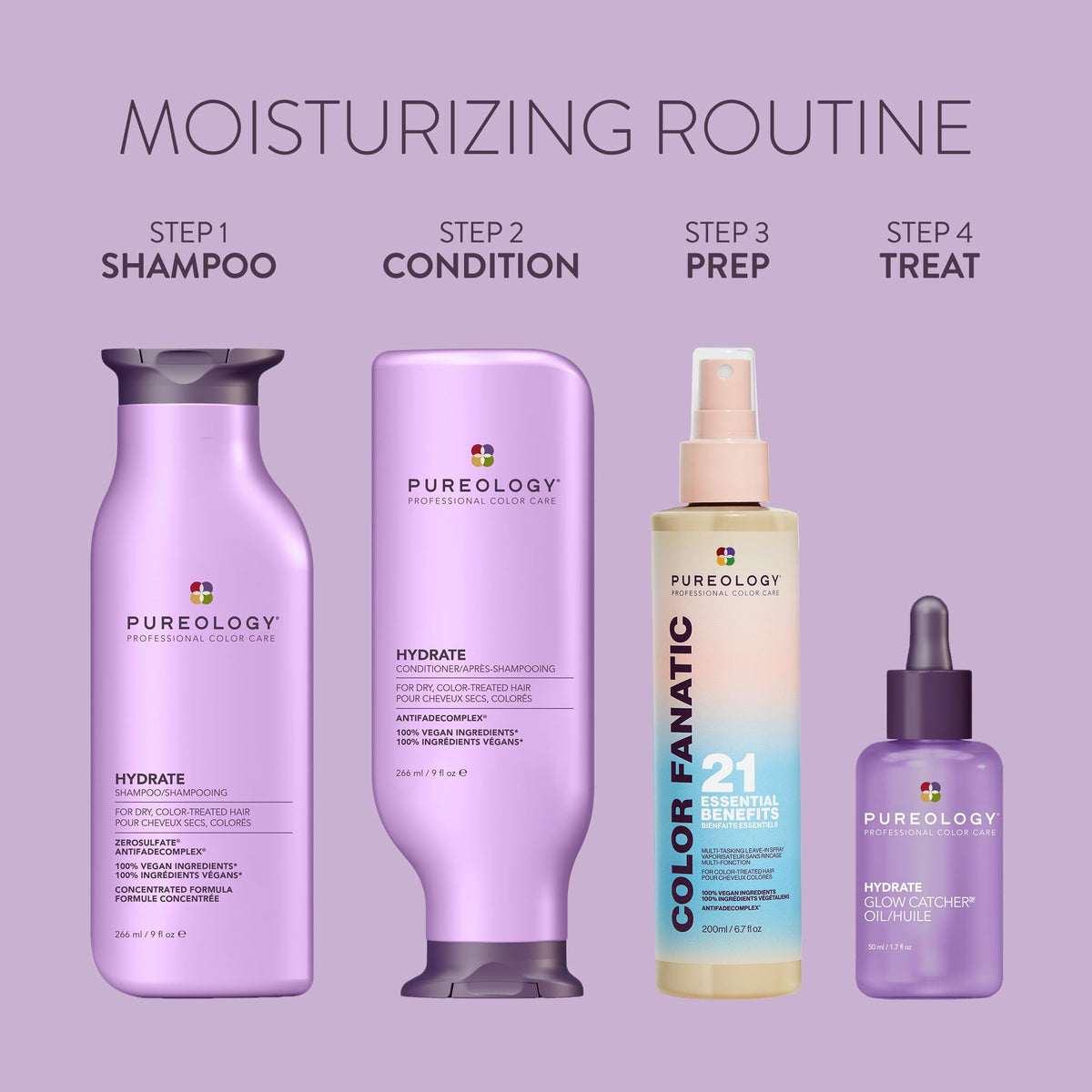 Pureology bottle next to hand for size comparison and scale