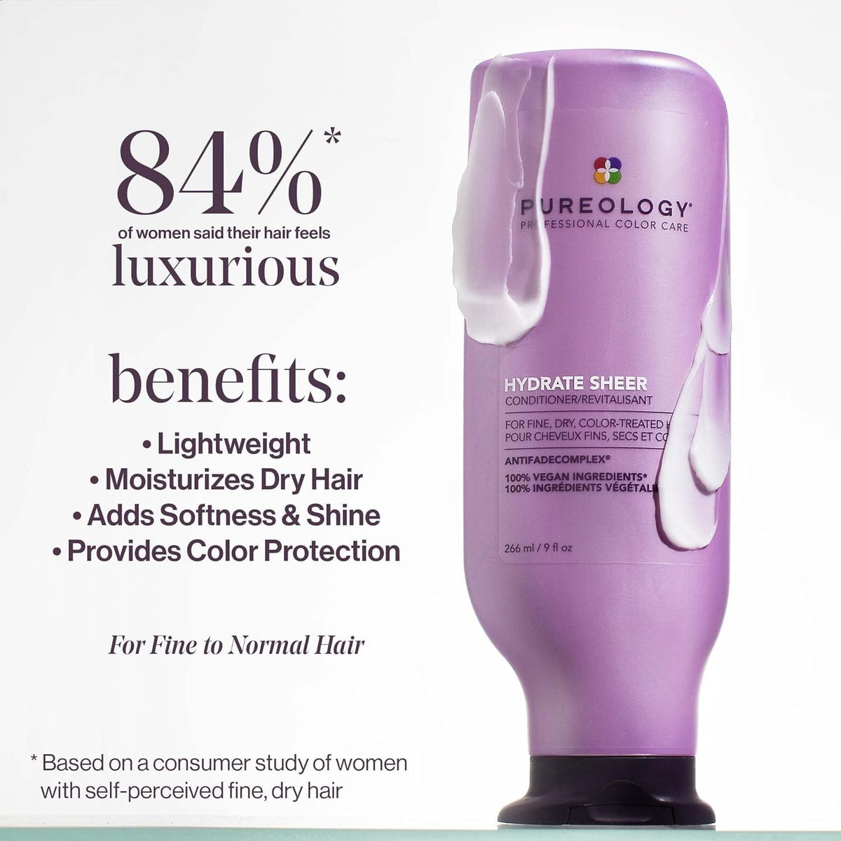 Pureology pump close-up demonstrating easy dispensing and controlled use for fine hair