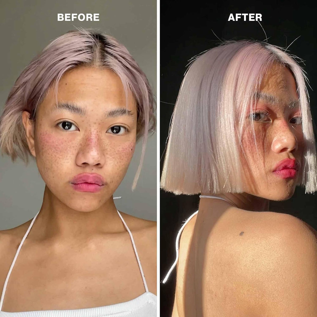 Pureology conditioner texture visible on palm highlighting lightweight, non-greasy cream