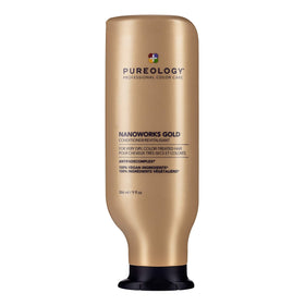 Pureology Nanoworks Gold front packaging shows bottle and product benefits