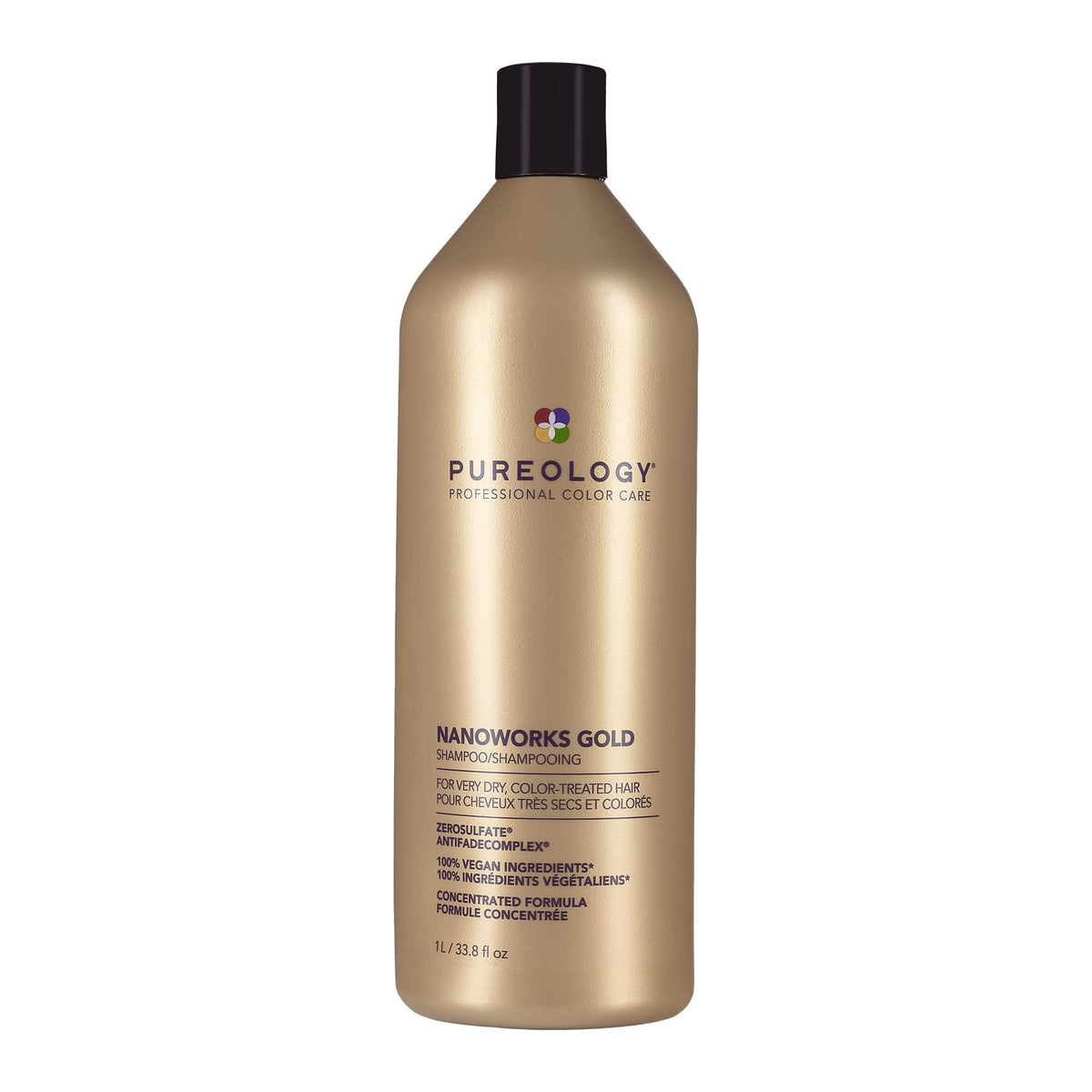 Pureology Nanoworks Gold front packaging showing bottle and label for color protection