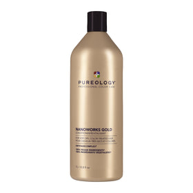 Pureology Nanoworks Gold front packaging shows full bottle and size benefit