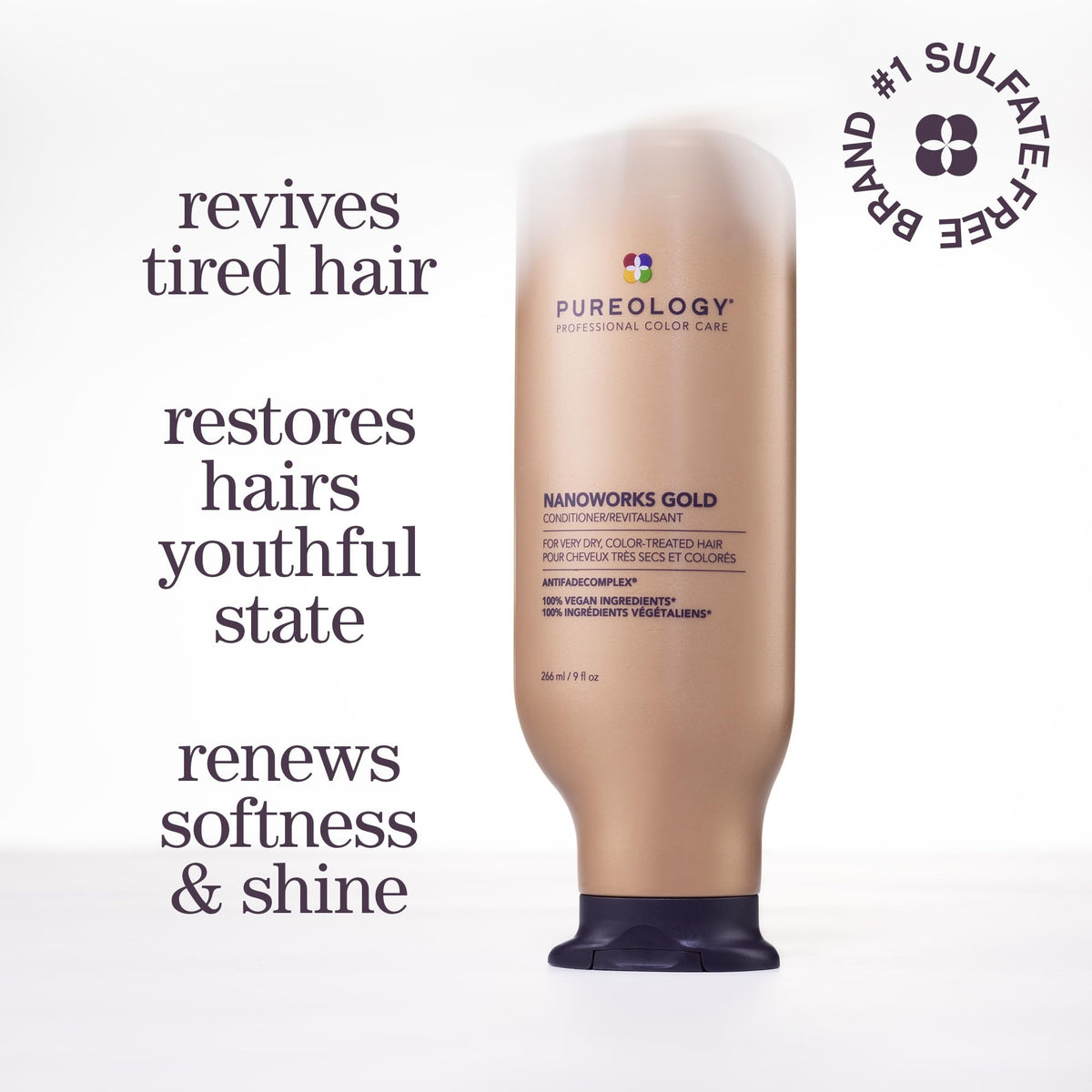 Pureology Nanoworks Gold pump close-up for easy dispensing and salon convenience