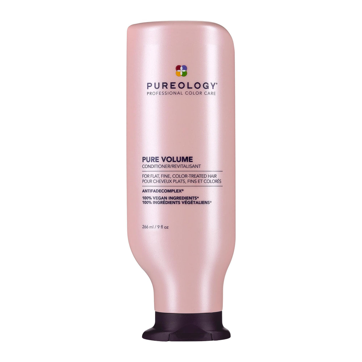 Pureology front packaging shows bottle and volume benefit