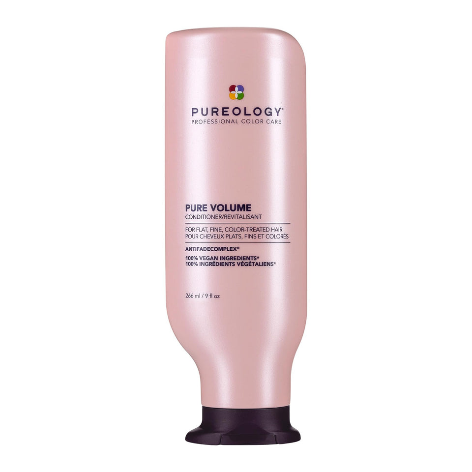 Pureology front packaging shows bottle and volume benefit