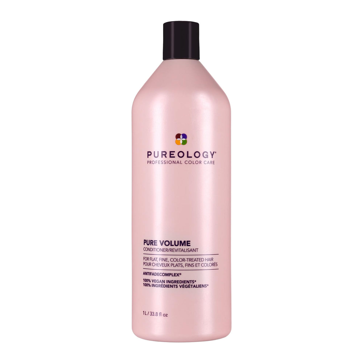 Pureology front bottle showing Pure Volume conditioner and 33.8 fl oz size for long-lasting use