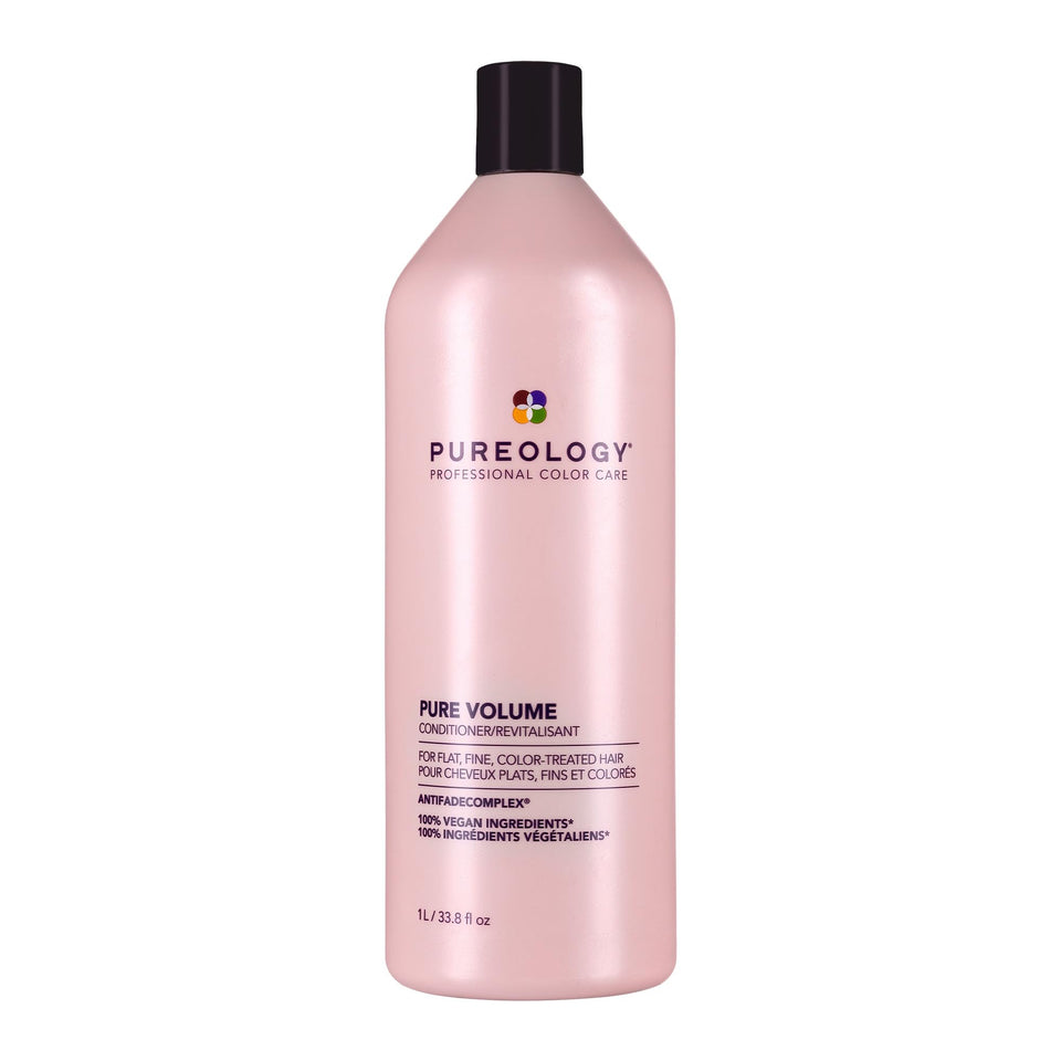 Pureology front bottle showing Pure Volume conditioner and 33.8 fl oz size for long-lasting use
