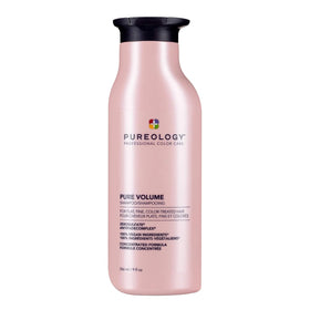 Pureology front packaging showing bottle and logo delivering volumizing benefits