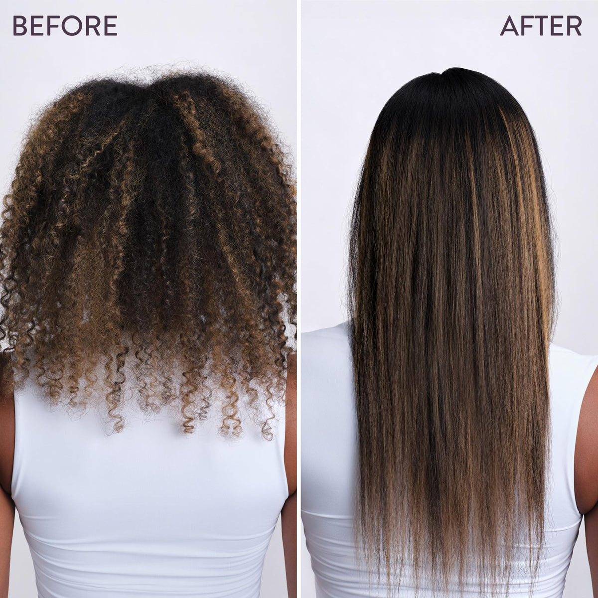 Pureology being applied to mid-lengths showing detangling and smoothing benefit